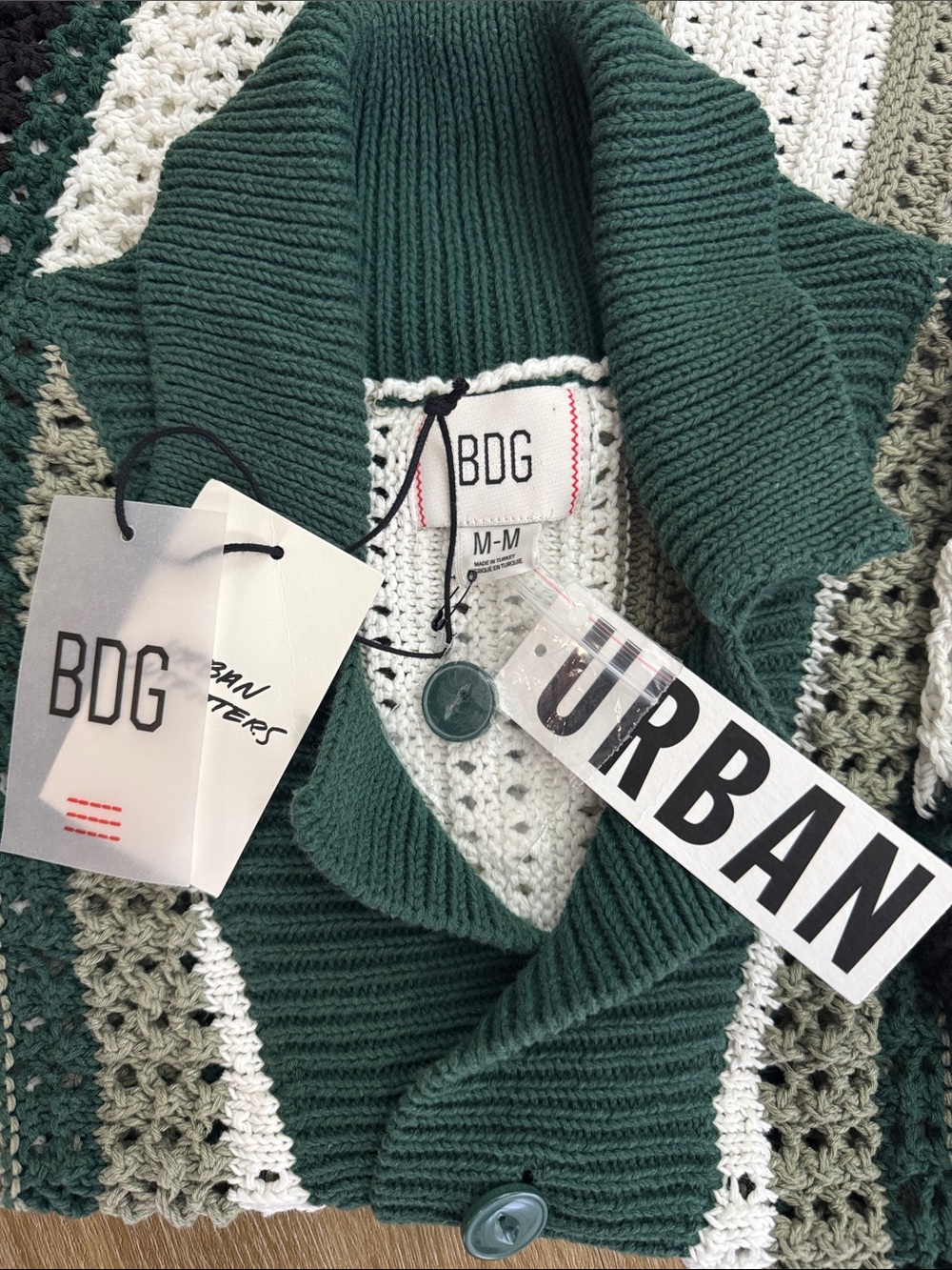 Urban Outfitters BDG Open Knit Crochet Button Up Shirt Coastal Grandpa Core M - Picture 7 of 8